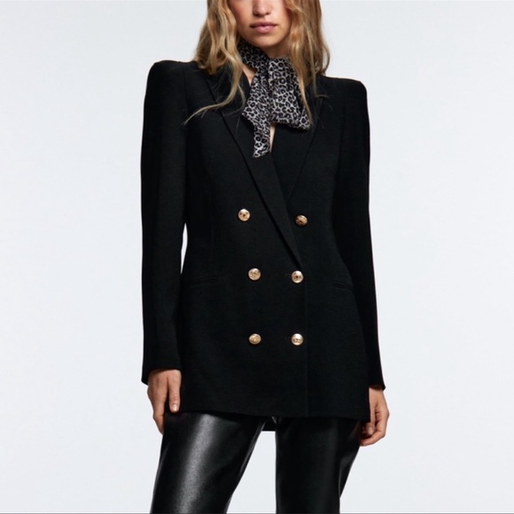 Zara Shoulder Pad Double Breasted Blazer - Picture 5 of 6
